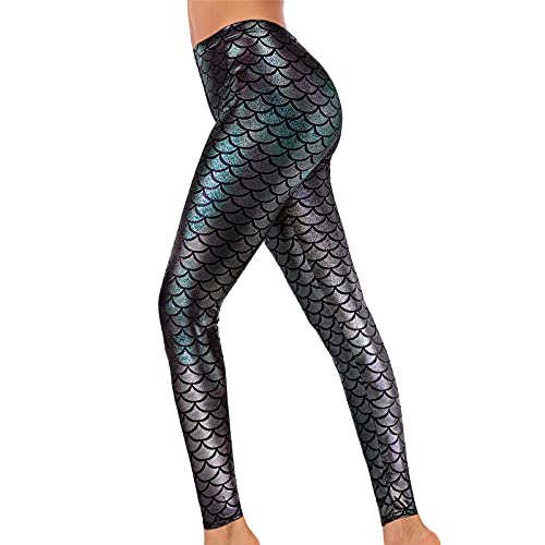 Alaroo Halloween Shiny Fish Scale Mermaid Leggings for Women Pants S-4XL
