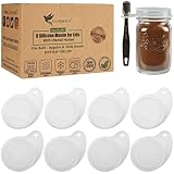 EcoPeaceful 8 Silicone Mason Jar Lids w/Utensil Holder (for Spoon or Straw) - PUSH-ON Mason Jar Caps