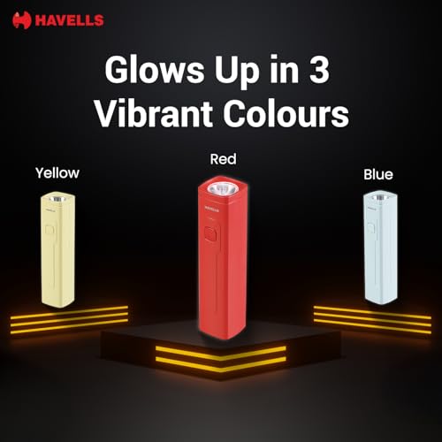 Image of Havells Colorix Rechargeable Pocket Torch | SOS Mode | Rechargeable Li-ion Battery | Thread Strap for Easy Carrying | Type-C Charging| Red