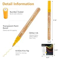Artecho Glitzerstifte Set 12 Farben Acryl-Glitzer-Marker mit extrafeiner 0,7-mm-Spitze für die Bemalung von Steinen, Keramik, Glas und Holz sowie für Scrapbooking, Kartenbasteln und andere – Ansicht 3