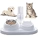 Futternapf Katze Rostfreier Stahl, Doppelte Katzennäpfe, 15 ° geneigte Plattform Haustier Fressnapf und Wassernapf im Set, Doppelnapf Reduzieren Sie Nackenschmerzen für Katzen und Hunde (Weiß)