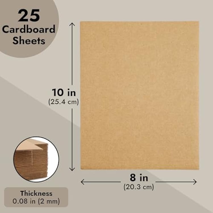 Juvale Corrugated Cardboard Sheets - 8 x 10.2 in, 2mm Thick E-Flute, Brown, 25 Pack - Flat Cardboard Sheets for Crafts & Mailing Inserts - Poster Board Backing & DIY Projects
