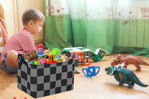 Image of Essme Rectangular Boys Basket,Kids Storage Basket with Handles for Room Decor,Car Storage Bin(Black grid)