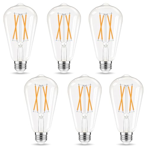 GvvooHome Edison Bulbs, E26 LED Bulb 60 watt Non-Dimmable, 2700K Warm White, ST58 Vintage Light Bulbs, 90+ CRI, E26 Medium Base, Clear Glass, 6 Pack