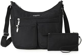 Baggallini Everywhere Crossbody Bag for Women - 11x9 Lightweight Water-Resistant Nylon Hobo with RFID Wristlet & Quick-Access Pockets