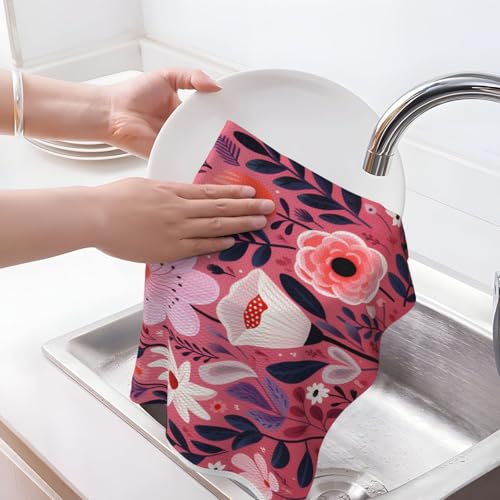 Dusviba Torchons de cuisine gaufrés à motif floral abstrait - Torchons de cuisine en microfibre super absorbants à séchage rapide - Torchons doux et non pelucheux - Avec boucle de suspension - 41 x 66 – vue 6