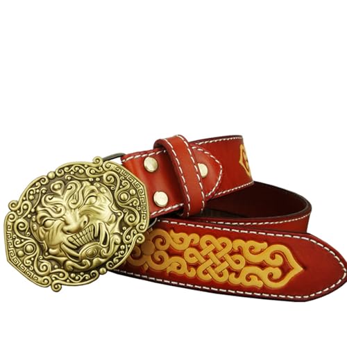 Ceinture en cuir véritable de qualité supérieure avec gravure florale et boucle bête