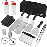 Anpro Griddle Accessories,15 Pcs Anti-Scalding Long Handle Flat Top Griddle Accessories Set for Blac
