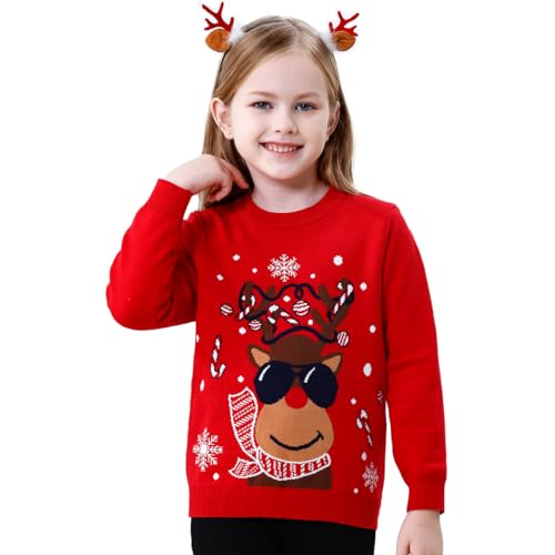 Image of Girl Ugly Christmas Sweater - Boy Double Layer Knitted Reindeer Holiday Xmas Pullover Sweater Kids 2-9 Years Old