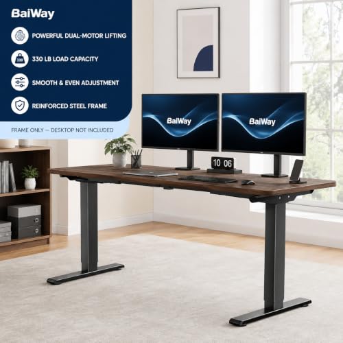 iMustech BaiWay Dual Motor Electric Standing Desk Frame Height Adjustable Sit Stand Desk Legs for 43.3 to 70.8 Inch Table Tops 330 lbs Capacity 3 Memory Presets Anti-Collision Black Frame Only - Image 6
