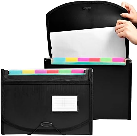 Expanding File Organisers A4 Size, 13 Pockets Filing Boxes Document Organiser, Ansook Accordion Desk Folder Expander with Tabs Dividers, Portable Files Wallets Plastic Documents Bills Storage Box