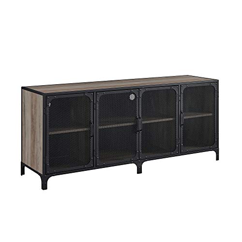 Walker Edison Malcomb Urban Industrial 4 Door Metal Mesh Tv Console For Tvs Up To 65 Inches, 60 Inch, Grey #TOP3