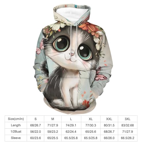 Sweat Chat Fleur et Papillon Une Idée Cadeau Originale en Taille S