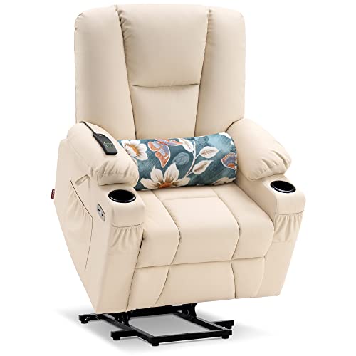 Mcombo Electric Power Lift Recliner Chair With Extended Footrest For Elderly People, 3 Positions, Hand Remote Control, Lumbar Pillow, 2 Cup Holders, Usb Ports, Faux Leather 7507 (Cream White) #TOP15