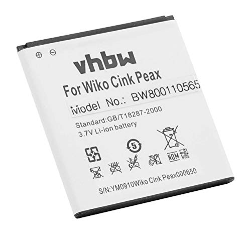 vhbw Li-ION Batterie 1750mAh (3.7V) pour téléphone Portable Smartphone Wiko Cink Peax, Cink Peax 2, N310 comme Peak 2.
