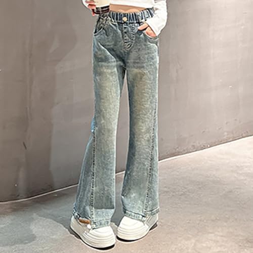 Baggy Flare Jeans for Girls Elastic High Waisted Bell Bottoms Kids Casual Straight Leg Denim Pants with Pockets4