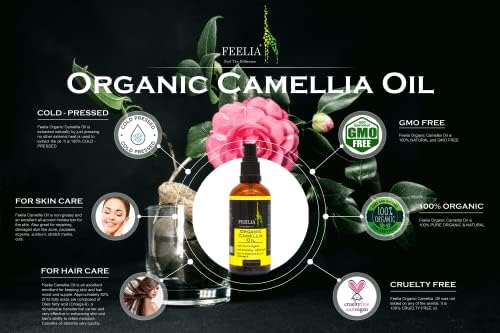 Feelia - Organic Camellia Oil - Cold Pressed, Rich in Vitamins A, B, C, E & Omega 9, Fast Absorbing - Lightweight, 100% Pure & Organic