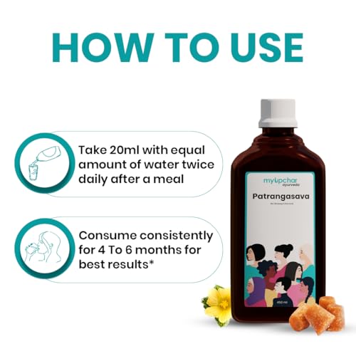 Image of myUpchar Ayurveda Patrangasava - Liquid Ayurvedic Supplement for Periods, Mood Swings, Weakness, PCOS & PCOD Relief, Improves Digestion, Hemoglobin Levels, White Discharge - 450ml