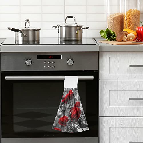 Red Rose Hanging Kitchen Towels Set Of 2 Nice Floral Dish Cloth Tie Towels Hand Towel Tea Bar Towels For Bathroom Gym Hotel #TOP5