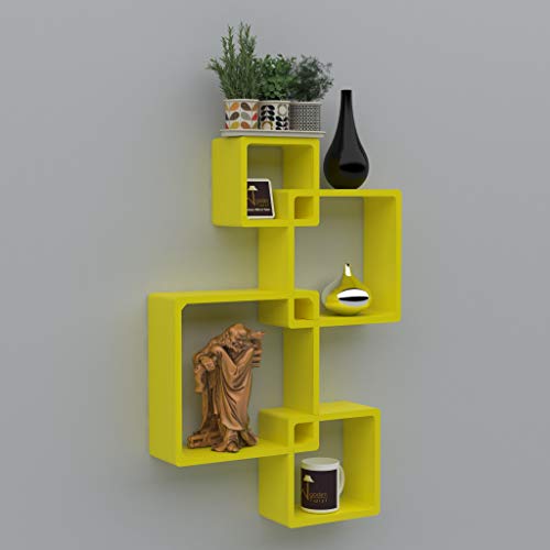 Onlineshoppee Rafuf Intersecting Floating Wall Shelf with 4 Shelves (Yellow)