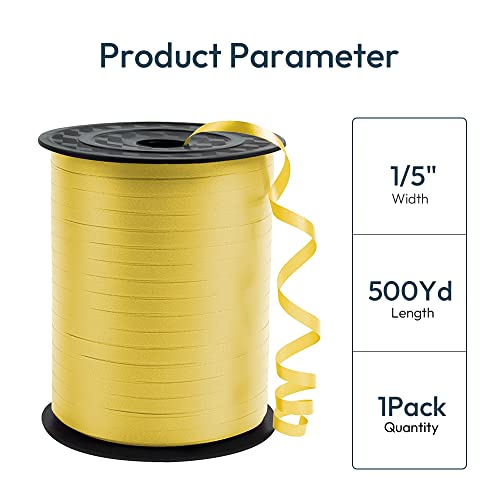 Premium Yellow Curling Ribbon, 1/5" Wide X 500 Yards Christmas Curling Ribbons For Gift Wrapping, Party Decoration, Balloon String, Ribbons For Florist Flower (1 Roll) #TOP1