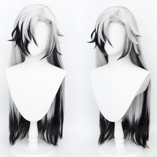 Image of Boothill Style White Gradient Black Wigs Long Straight Hair Side-Part Bangs Women Men Costume Game Silver Cowboy Cosplay Wigs Halloween,Christmas,Comic con,Game Show,Party