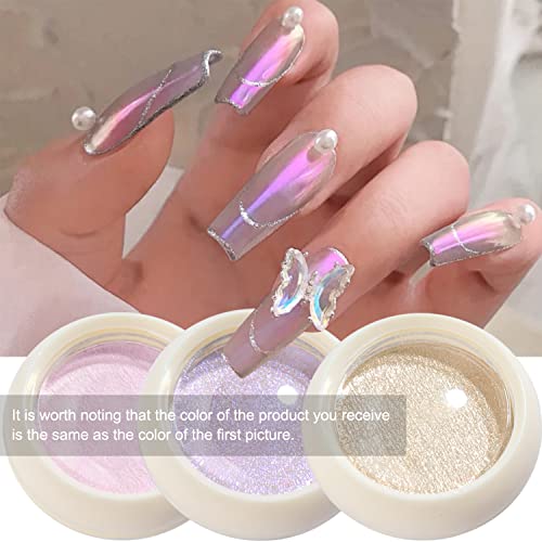Ice Transparent White Chrome Nail Art Powder Holographic Reflective Mermaid Fairy Glitter Dust Solid Neon Iridescent Aurora Pearl Mirror Nails Acrylic Powder Décor With Tool 1 Pcs G04 #TOP1