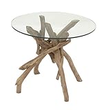 Deco 79 Wood Handmade Side End Accent Table Tree Branch End Table with Clear Glass Top, Side Table 24' x 16' x 20', Brown