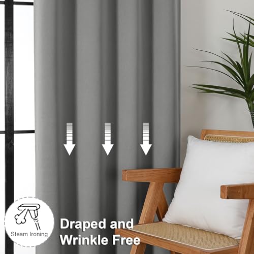 Simplebrand Ava Light Grey Blackout Curtains for Bedroom 84 Inch Length 2 Panels Set, Solid Thermal Insulated Privacy Living Room Window Treatment Curtains Blackout Drapes, W50 x L84 Inch, Light Grey