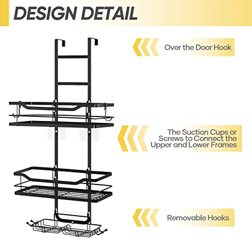 Over The Door Shower Caddy, Hanging Shower Organizer For Bathroom, Shower Storage Rack Shelf With Hooks & Screw Adhesives & Soap Holder, 3 Tier Bathroom Shower Basket, Rustproof No Drilling - Black #TOP5