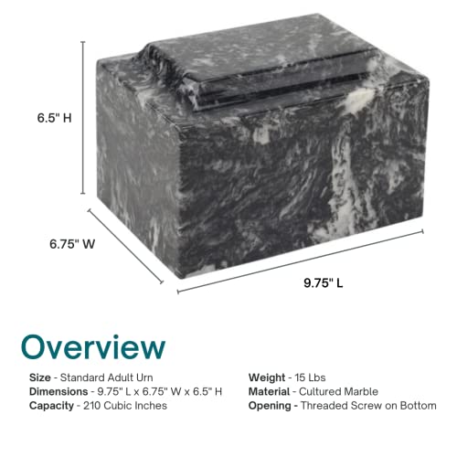 Ebony Classic Cultured Marble Cremation Urn For Ashes, Black, Adult Sized Cremation Urn For Human Ashes, Ground Burial, Home Memorial And Funeral Cremation Urn #TOP5