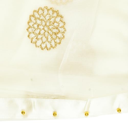 Image of YOUTHQUAKE Golden Floral Embroidery Work Chiffon Dupatta for Womens & Girls with Fancy Moti Lace