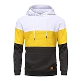 Yundobop Sudadera con capucha para hombre, diseño a cuadros, jacquard, manga larga, con cordón, estilo hipster, casual, con bolsillos canguro, 2-blanco/amarillo/negro, X-Large