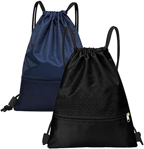 kuou String Swim PE Bag, Sport Gym Sack Drawstring Bag Waterproof Drawstring Sport Bag with Outside Zipper for Sports Beach Holidays Swimming Travel