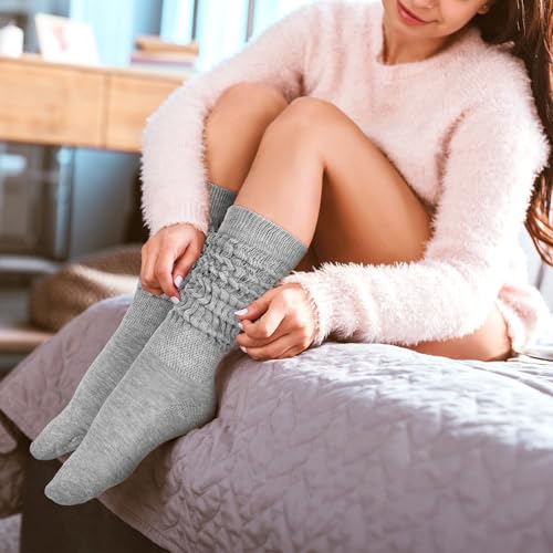 Jspupifip 4 Pairs Slouch Socks for Women,Retro Soft Breathable Athletic Scrunch Calf Ankle Sock3