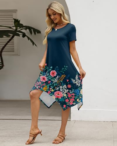 Image of COSSEN Women's 2026 Summer Midi Dress Crew Neck Short Sleeve Casual Tshirt Flowy Loose Sundress with Pockets