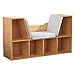 KidKraft Wooden Bookcase with Reading Nook, Storage & Gray Cushion - Natural