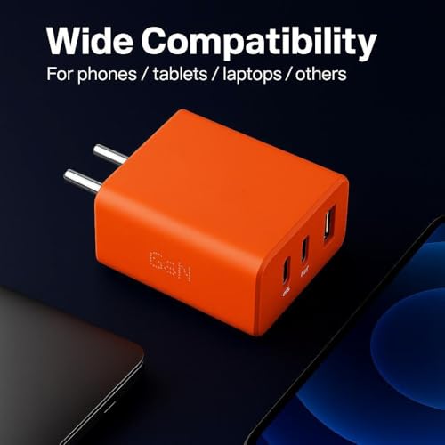 Image of 65W Super Fast Charger Adapter Compatible with Nothing Phone 1 / Phone 2A / 2a Plus / 2 /Buds, 65w GaN Power Charger Adapter for Mobile, Type C Charging Adaptor (Orange)
