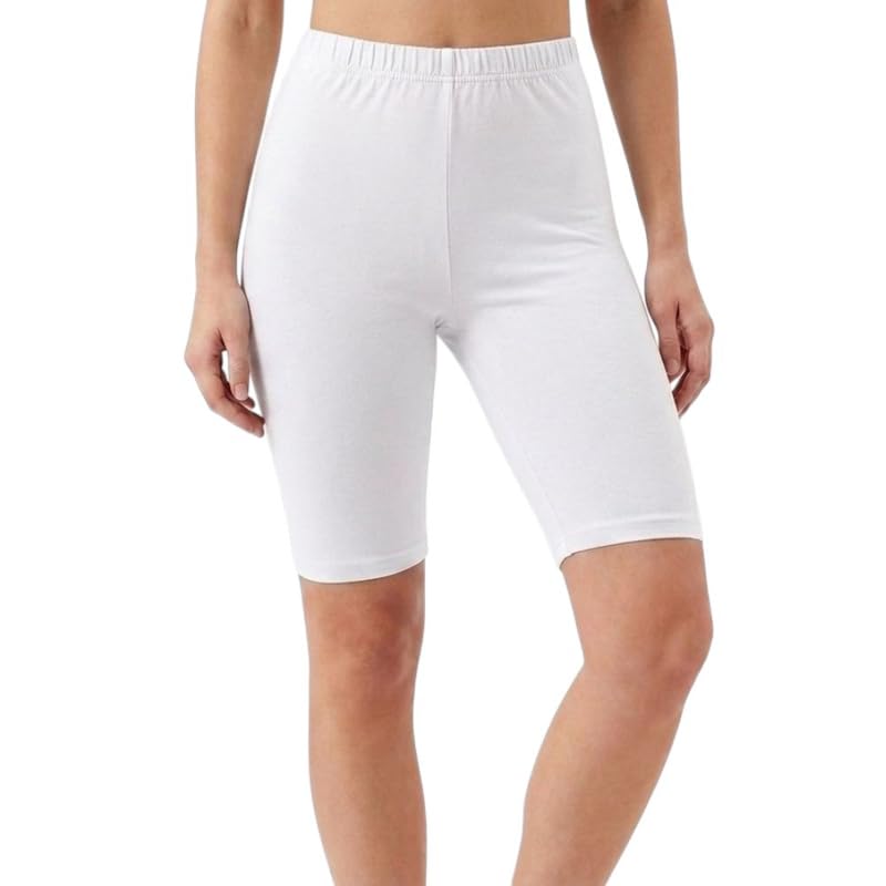 Image of Women's Cotton Lycra Cycling Shorts | 95% Cotton 5% Spandex | Stretchable Knee Length Tights for Gym, Yoga & Sports