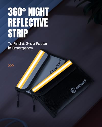 2 Stück Feuerfeste Tasche mit Reflektorstreifen 20x13cm - Praktische Kleine Feuerfeste Geldtasche für Dokumente, Bargeld und Wertsachen, 5200°F hitzebeständig wasserdicht-Schwarz Silber