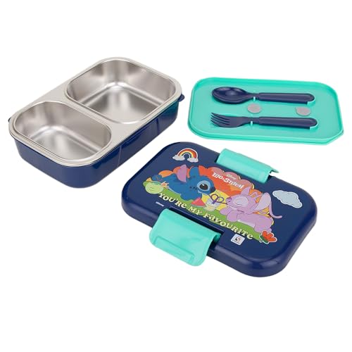 Image of Lilo and Stitch Double Compartment with cutlerys Multicolor 460Ml Lunch BoxLeak-Resistant Food Storage Container | BPA-Free Plastic Tiffin Box | Microwave Safe Lunch Box