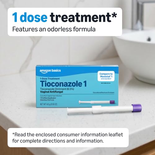 Image of Amazon Basics Tioconazole Ointment 6.5 Percent, 1-Dose Treatment, Vaginal Yeast Infection Treatment for Women, Feminine Care, 0.16 Ounce (Pack of 1) (Previously Care)