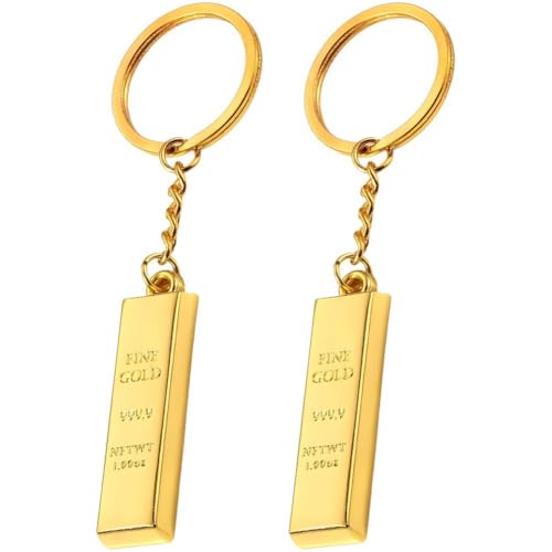 Image of Glixoft 2pcs Gold Bar Keyrings Metal Lucky Charms Key Pendants Cute Keychain Ornaments for Hang Keys Car Keys Decoration