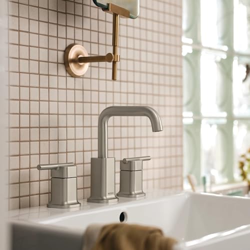 Moen Inara Spot Resist Brushed Nickel Widespread Bathroom Faucet with Drain Assembly for 3-Hole Applications, 84043SRN by Moen - Used condition - Image 7