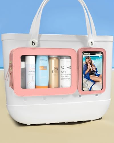Image of Clear Insert Bag for Bogg Bag Accessories - 2 Packs Leather Zipper Insert Pouch for Bogg Tote Travel Makeup Clean Toiletry Handbag Organizer Cosmetic Divider Storage Inner Pouch (Light Pink)