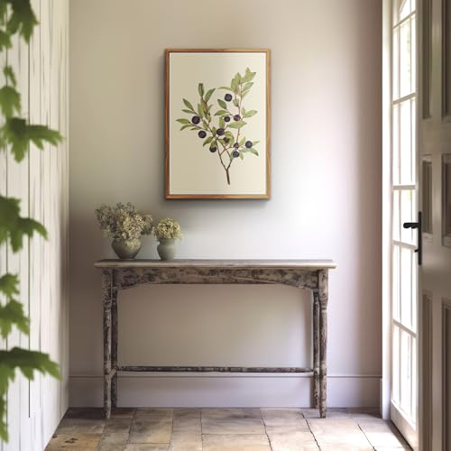crmotu Vintage Framed Wall Art, Minimalist Blueberry Botanical Prints, Nature Plant Watercolor Canvas Pictures, Branch Leaf Rustic Home Wall Decor Living Room Bedroom Bathroom Paintings, 16x24 inch