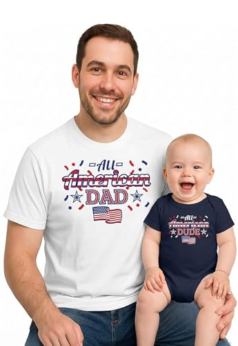 Tstars All American Dad Father's Day Dad and Baby Matching Outfits Dad White X-Large/Baby Navy 24M (18-24M)