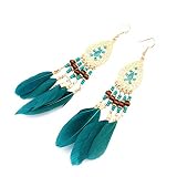 Bohemian Feather Long Earrings Boho Chic Dangle Earring Exotic Style Tassel Handmade Super Light Fea