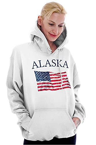 Alaska Ak Distressed Flag Usa Pride Hoodie Sweatshirt Women Men White #TOP2