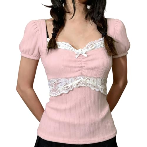Image of Fairy Grunge Y2k Shirts Vintage Crop Tops Short Sleeve Girls Slim Fit Tees